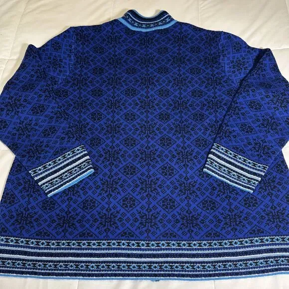 Appleseeds Cardigan Women 2XL  Royal Blue Black Fair Isle Wool Nordic Snowflake - Picture 12 of 12